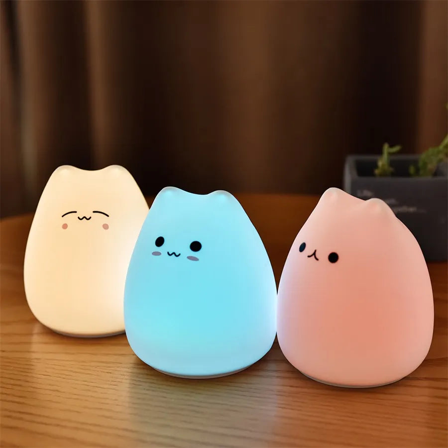 LED Night Light For Children Baby Kids soft Silicone Touch Sensor 7 Colors cartoon Cat sleeping lamp home bedroom decoration