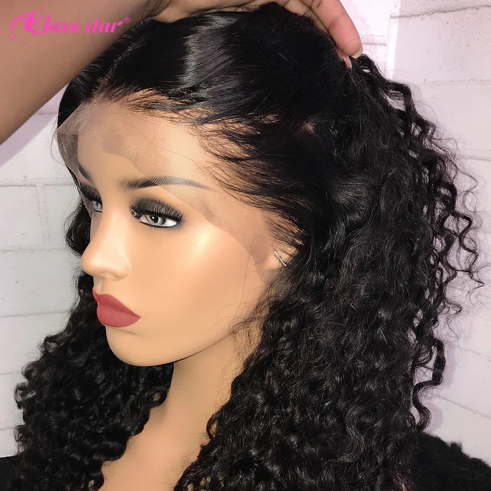 HD Transparent Lace Front Human Hair Wig - 13x4 Deep Wave Frontal Wig for Women - Pre-Plucked, Jazz Star Style, 180% Density