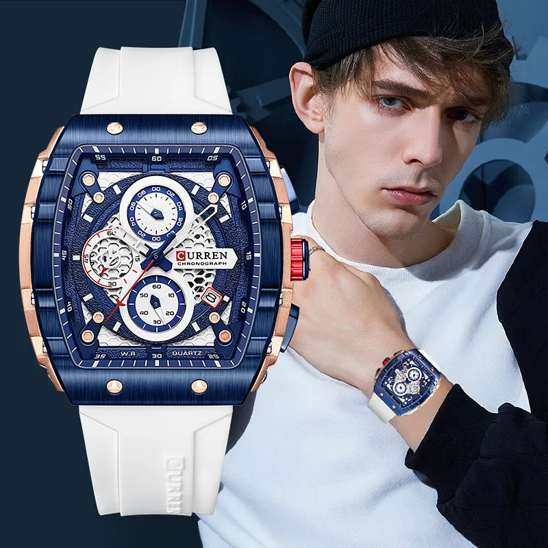 CURREN Top Brand Men's Watches Luxury Square Quartz Wristwatch  Waterproof Luminous Chronograph Watch for Men Date Clock