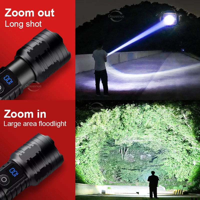 10000mAh High Power LED Flashlights Type-C Rechargeable LED Torch  5000M Ultra Powerful Flashlight Outdoor Tactical Lantern
