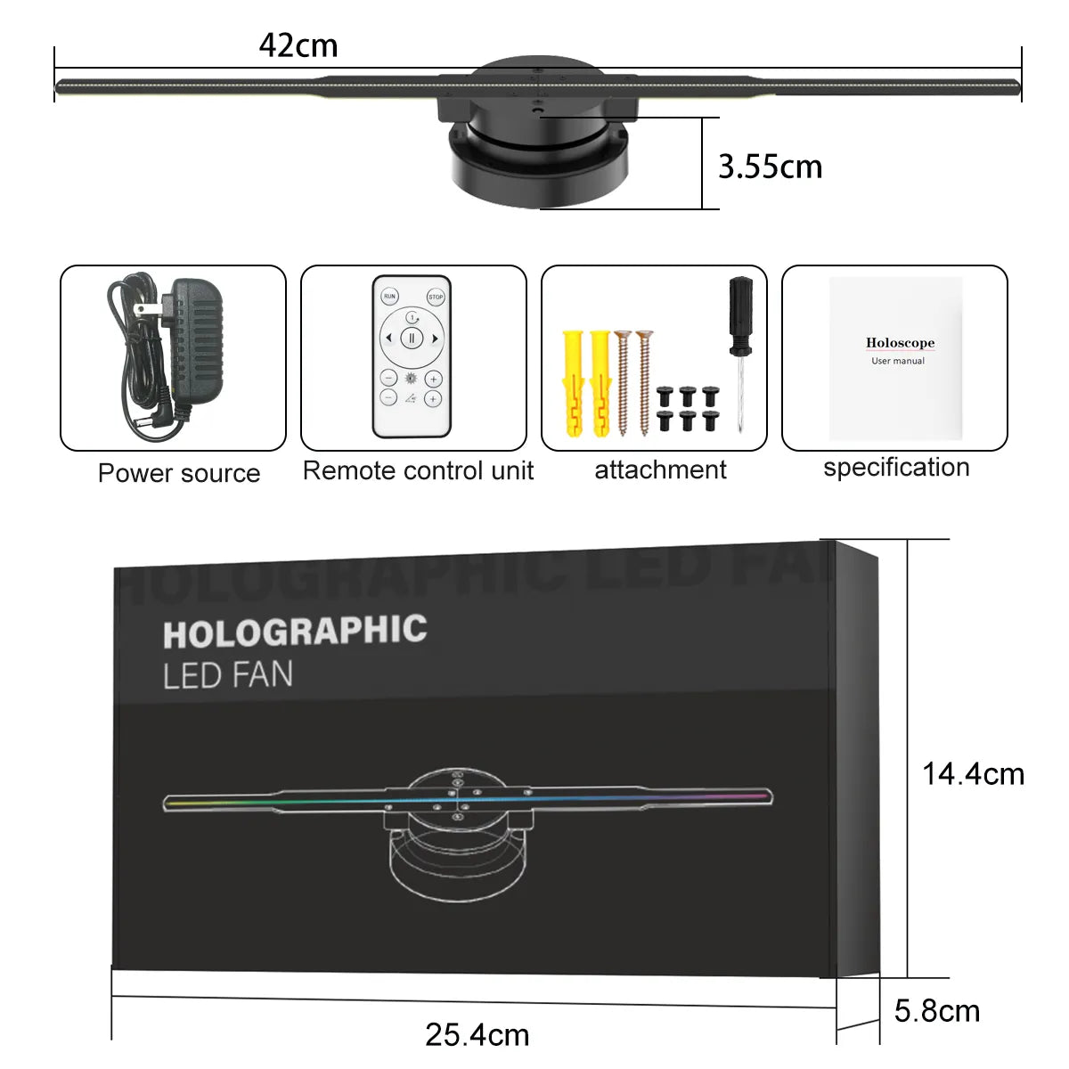 3D HD Hologram Fan Projector SD 42cm LED Sign Holographic Player