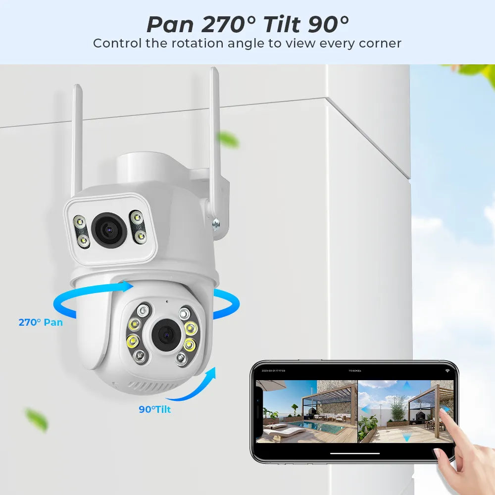 8MP 4K PTZ Wifi Camera Dual Lens with Dual Screen Ai Human Detect Auto Tracking Wireless Outdoor Surveillance Camera iCSee App