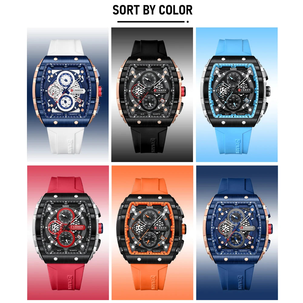 CURREN Top Brand Men's Watches Luxury Square Quartz Wristwatch  Waterproof Luminous Chronograph Watch for Men Date Clock