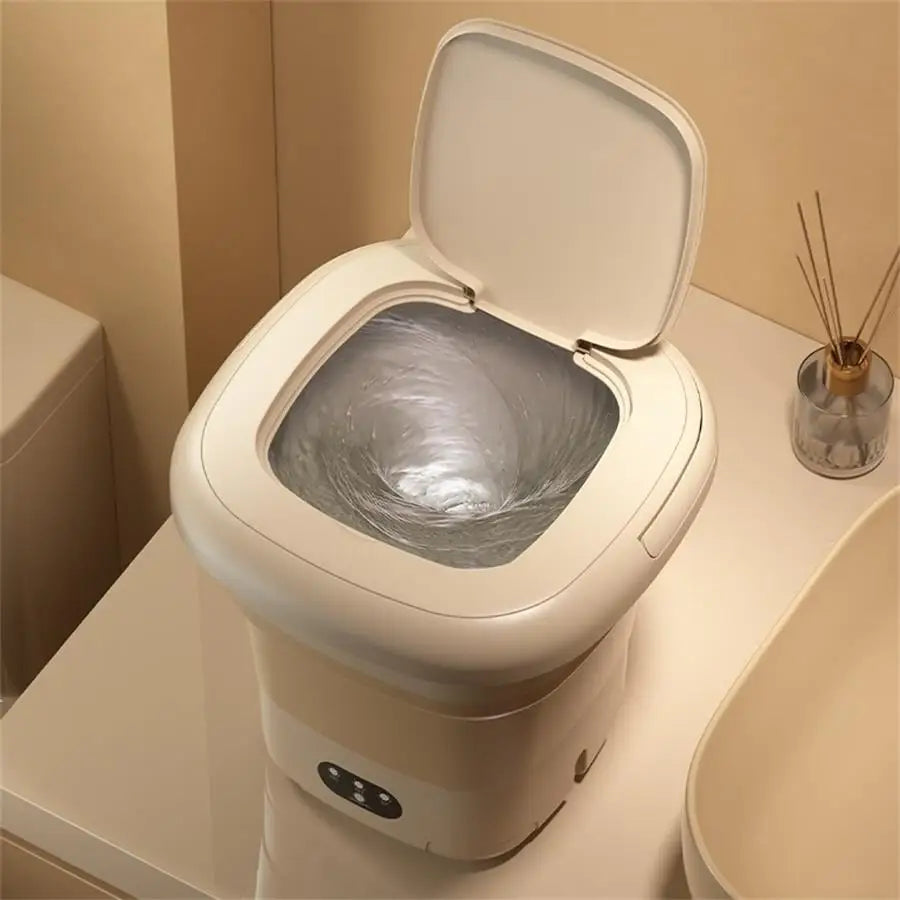 9L Portable Washer Mini Foldable Socks Underwear Retractable Home Washer (With Dehydration Drying) Plug Type EU Khaki Color