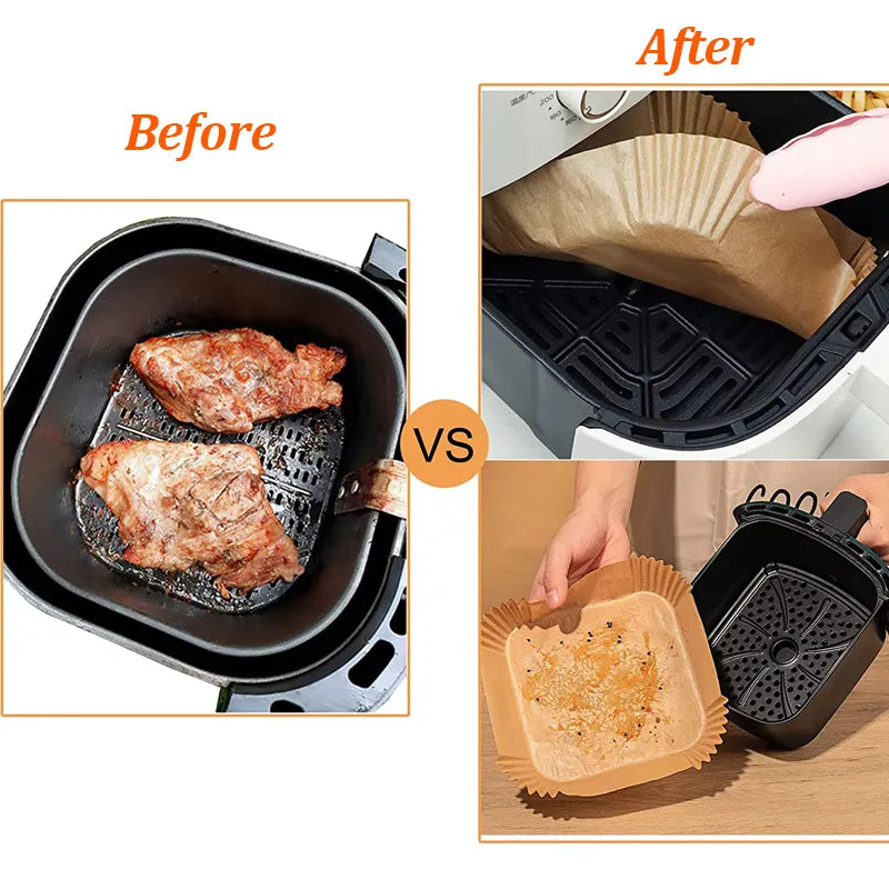 50/100Pcs Air Fryer Disposable Paper Air Fryer Accessories Square Round Oil-proof  Liner Non-Stick Mat for Kitchen Oven Baking