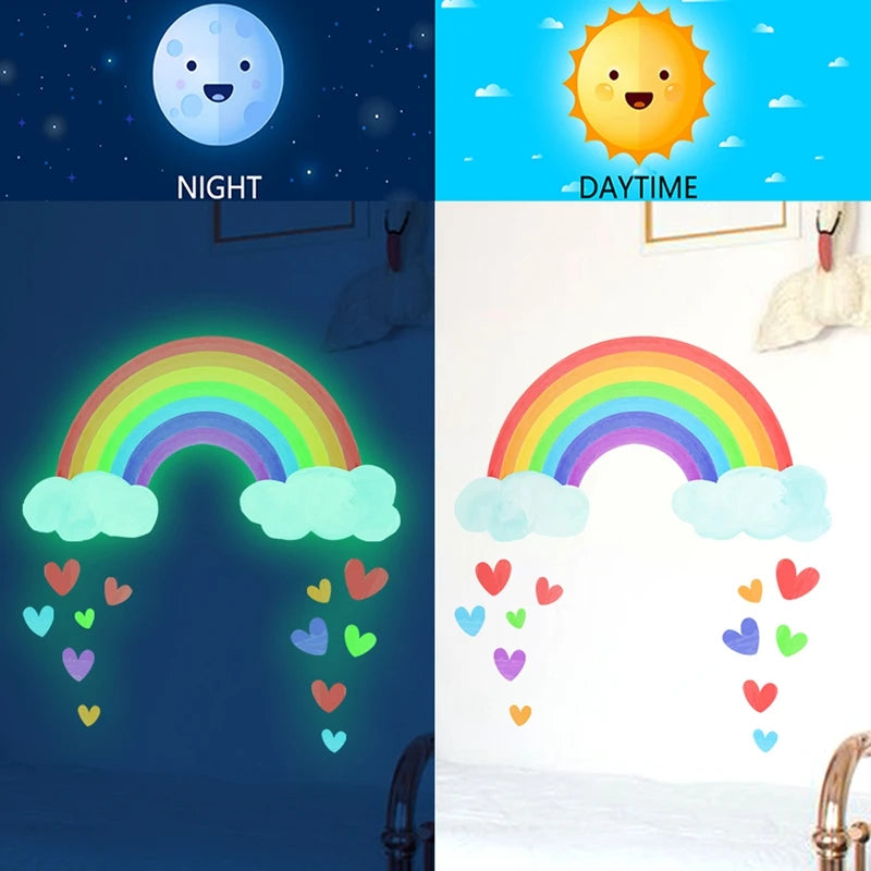 Cartoon Rainbow Luminous Wall Stickers Glow In The Dark Cloud Heart DIY Wall Decal For Baby Kids Room Nursery Home Decorations