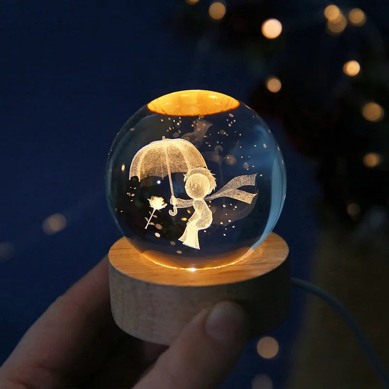 3D Crystal ball Crystal Planet Night Light Laser Engraved Solar System Globe Astronomy