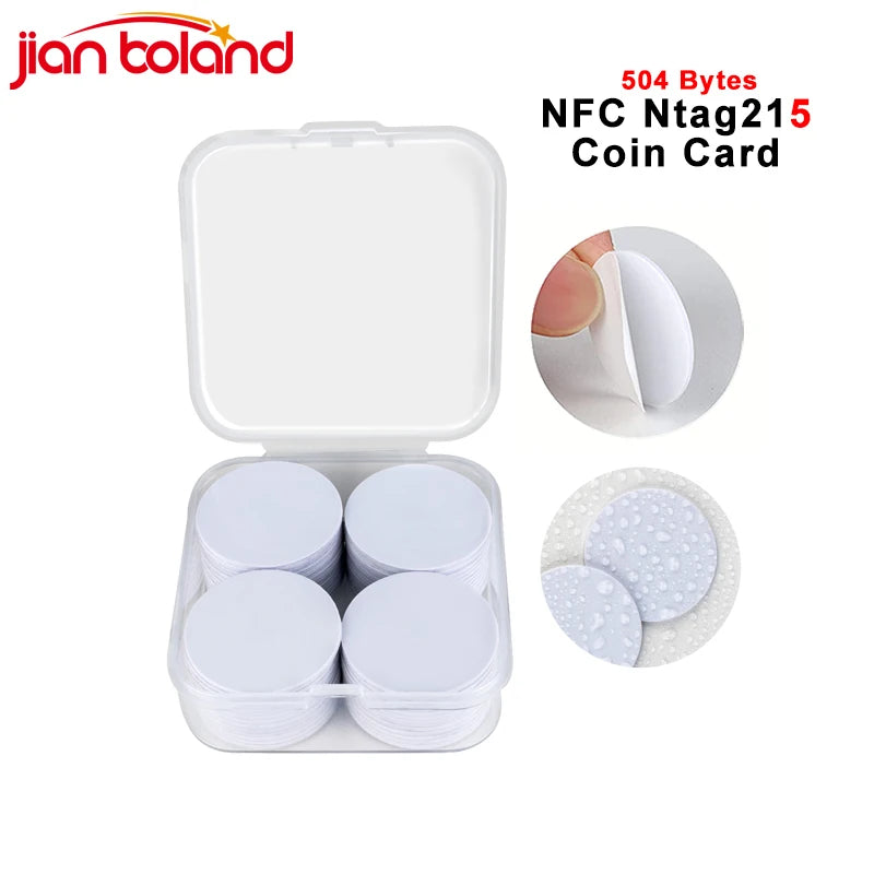 20/50pcs NFC Ntag215 Coin Tag 13.56MHz Ultralight Universal Label 25mm Diameter With Adhesive Backing Transparent Storage Box